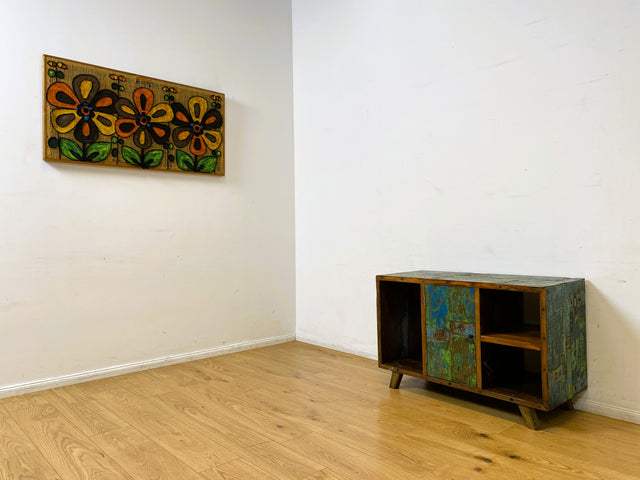 Boatwood by WMK I Sehr schöne offene Kommode handgefertigt aus altem Bootsholz in grüner Originalfarbe I Sideboard Regal Bücherschrank Bücherregal TV Lowboard Bank Bootsmöbel I Berlin Bremen Hamburg