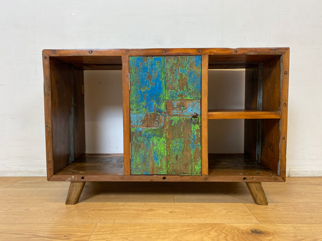 Boatwood by WMK I Sehr schöne offene Kommode handgefertigt aus altem Bootsholz in grüner Originalfarbe I Sideboard Regal Bücherschrank Bücherregal TV Lowboard Bank Bootsmöbel I Berlin Bremen Hamburg