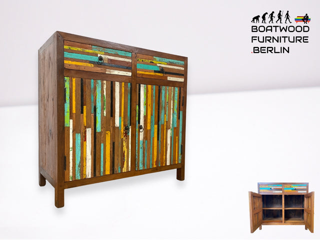 Boatwood by WMK I Einzigartige Kommode handgefertigt aus altem Bootsholz mit Schubladen I Teakholz massiv I Schrank Anrichte Sideboard Wäschekommode Schuhschrank Bootsmöbel Teak Berlin Sachsen Bayern