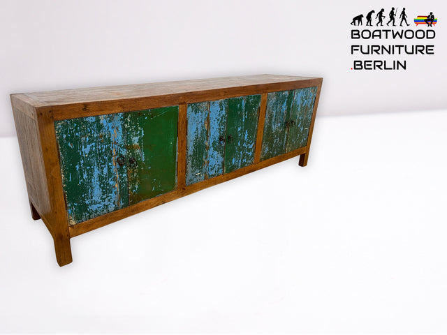 Sehr schönes Lowboard handgefertigt aus altem Bootsholz in Originalfarbe I Teakholz massiv I Sideboard Kommode Fernsehschrank TV Bank Industrial Design I