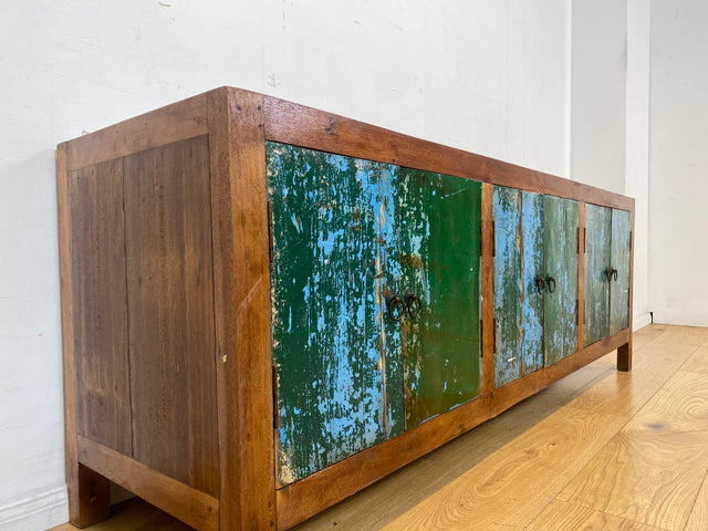 Sehr schönes Lowboard handgefertigt aus altem Bootsholz in Originalfarbe I Teakholz massiv I Sideboard Kommode Fernsehschrank TV Bank Industrial Design I