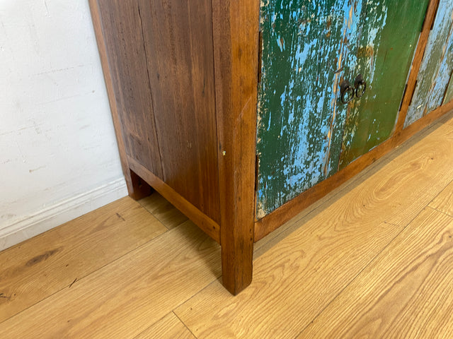 Sehr schönes Lowboard handgefertigt aus altem Bootsholz in Originalfarbe I Teakholz massiv I Sideboard Kommode Fernsehschrank TV Bank Industrial Design I