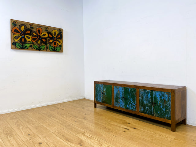Sehr schönes Lowboard handgefertigt aus altem Bootsholz in Originalfarbe I Teakholz massiv I Sideboard Kommode Fernsehschrank TV Bank Industrial Design I