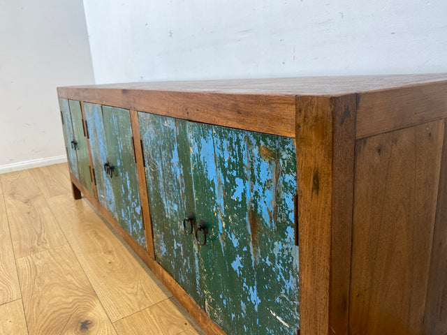 Sehr schönes Lowboard handgefertigt aus altem Bootsholz in Originalfarbe I Teakholz massiv I Sideboard Kommode Fernsehschrank TV Bank Industrial Design I