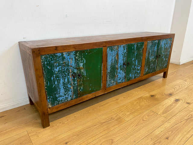 Sehr schönes Lowboard handgefertigt aus altem Bootsholz in Originalfarbe I Teakholz massiv I Sideboard Kommode Fernsehschrank TV Bank Industrial Design I