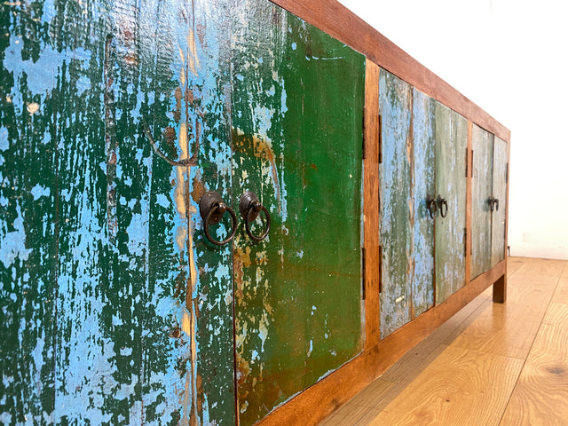 Sehr schönes Lowboard handgefertigt aus altem Bootsholz in Originalfarbe I Teakholz massiv I Sideboard Kommode Fernsehschrank TV Bank Industrial Design I