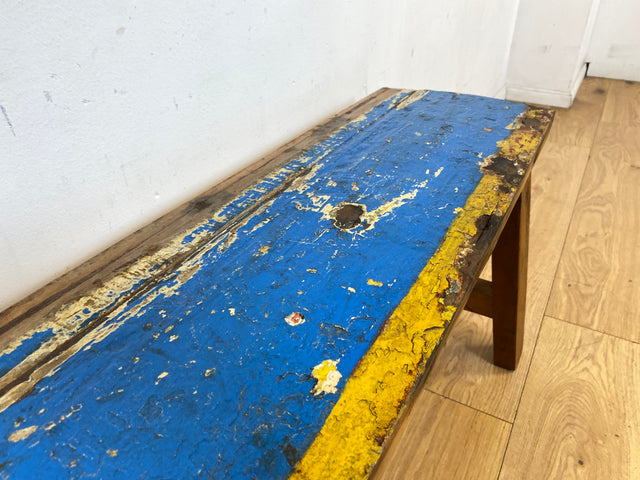 Schöne und nachhaltige 75cm lange Sitzbank aus altem Bootsholz in Originalfarben I Teakholz massiv I In & Outdoor I Bank Holzbank Bench Hocker Küchenbank Gartenbank I