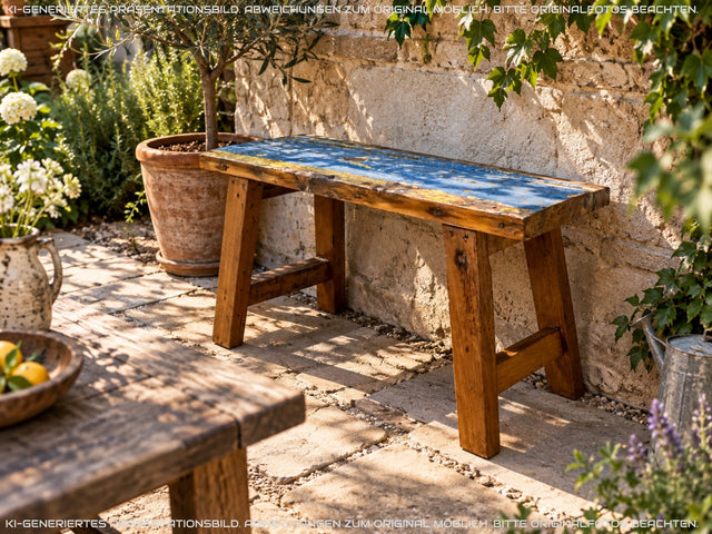 Schöne und nachhaltige 75cm lange Sitzbank aus altem Bootsholz in Originalfarben I Teakholz massiv I In & Outdoor I Bank Holzbank Bench Hocker Küchenbank Gartenbank I
