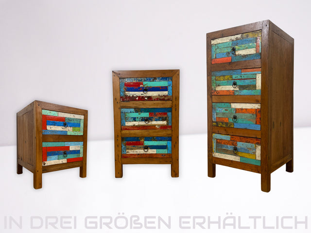 Nachhaltige schmale Kommode aus altem Bootsholz in Originalfarben mit Schubladen I Schrank Schubladenkommode Wäschekommode Badschrank Flurkommode Küchenschrank I