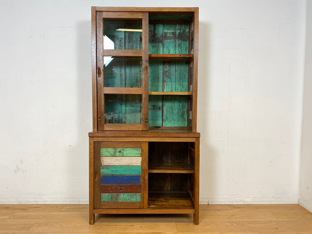 Einzigartige Vitrine aus altem Bootsholz in Originalfarben mit Schiebetüren I Glasvitrine Geschirrschrank Küchenschrank Büchervitrine Bücherschrank Highboard I