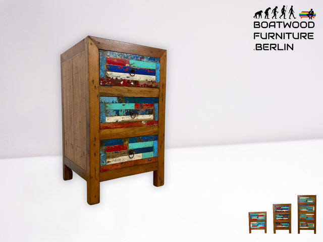 Farbenfrohe kleine Kommode aus altem Bootsholz in Originalfarben mit Schubladen I Schrank Schubladenkommode Wäschekommode Badschrank Flurkommode Küchenschrank I
