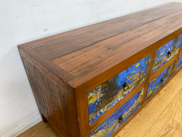 Einzigartiges Lowboard handgefertigt aus altem Bootsholz in blauer Originalfarbe mit Schubladen I Sideboard Kommode Schubladenkommode TV Bank Schrank Anrichte I