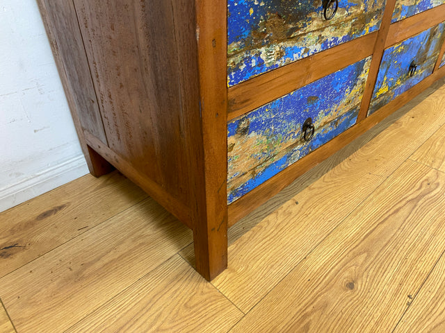 Einzigartiges Lowboard handgefertigt aus altem Bootsholz in blauer Originalfarbe mit Schubladen I Sideboard Kommode Schubladenkommode TV Bank Schrank Anrichte I