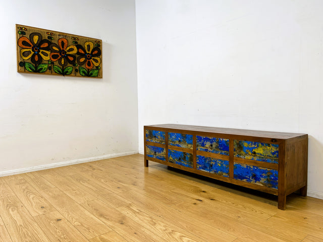 Einzigartiges Lowboard handgefertigt aus altem Bootsholz in blauer Originalfarbe mit Schubladen I Sideboard Kommode Schubladenkommode TV Bank Schrank Anrichte I