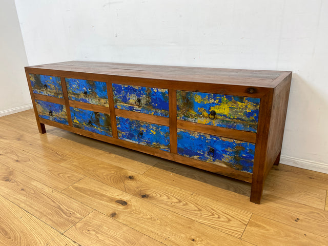 Einzigartiges Lowboard handgefertigt aus altem Bootsholz in blauer Originalfarbe mit Schubladen I Sideboard Kommode Schubladenkommode TV Bank Schrank Anrichte I