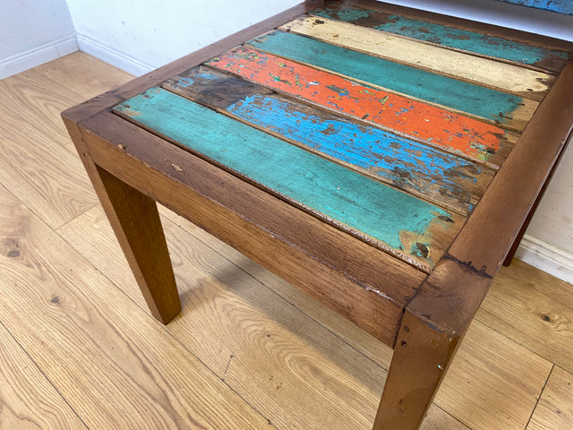 Bunterschöner und nachhaltiger Sprossenstuhl handgefertigt aus altem Bootsholz in Originalfarben I bunte Stühle Küchenstühle Esszimmerstühle Holzstühle I