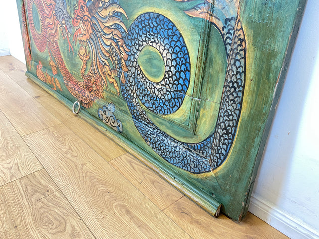 Einzigartiges Kunstwerk I Antike Holztür aus Bali I handbemalt mit asiatischen Drachen I Wandbild Gemälde Kunst Art Bild Kunsthandwerk Alte Wanddekoration Deko I