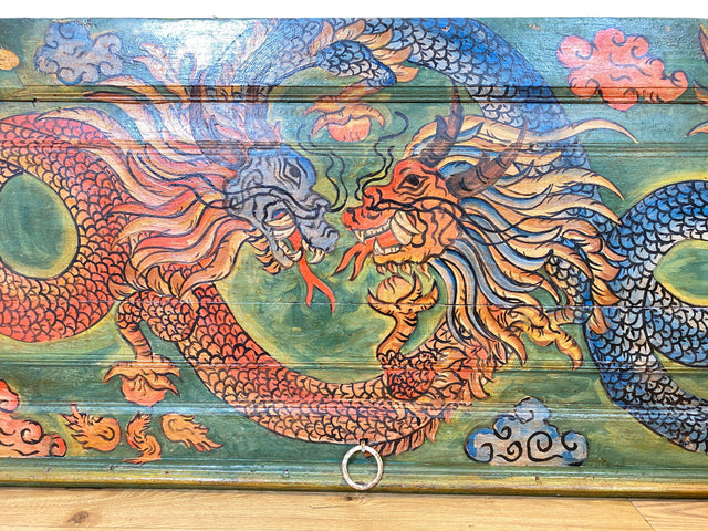 Einzigartiges Kunstwerk I Antike Holztür aus Bali I handbemalt mit asiatischen Drachen I Wandbild Gemälde Kunst Art Bild Kunsthandwerk Alte Wanddekoration Deko I
