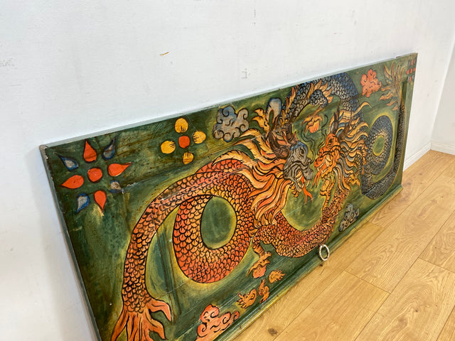 Einzigartiges Kunstwerk I Antike Holztür aus Bali I handbemalt mit asiatischen Drachen I Wandbild Gemälde Kunst Art Bild Kunsthandwerk Alte Wanddekoration Deko I