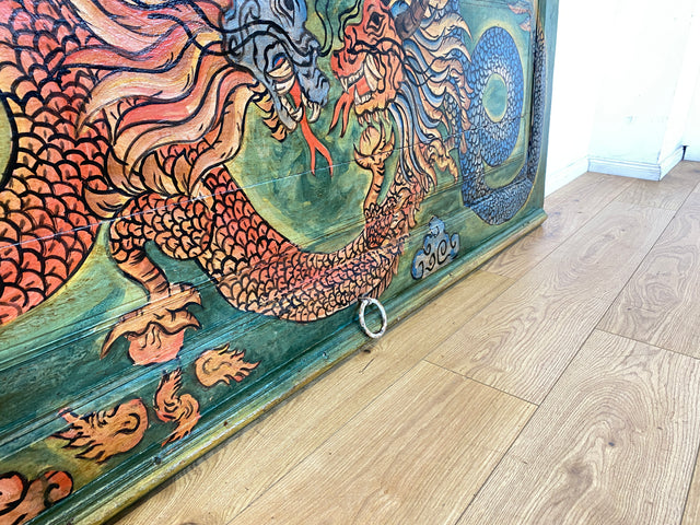Einzigartiges Kunstwerk I Antike Holztür aus Bali I handbemalt mit asiatischen Drachen I Wandbild Gemälde Kunst Art Bild Kunsthandwerk Alte Wanddekoration Deko I