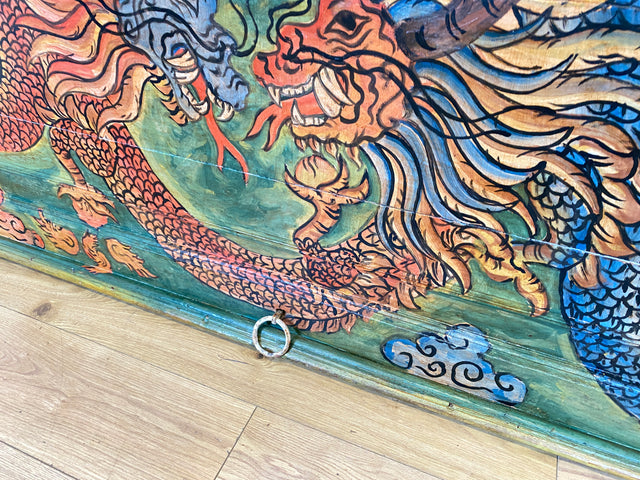 Einzigartiges Kunstwerk I Antike Holztür aus Bali I handbemalt mit asiatischen Drachen I Wandbild Gemälde Kunst Art Bild Kunsthandwerk Alte Wanddekoration Deko I