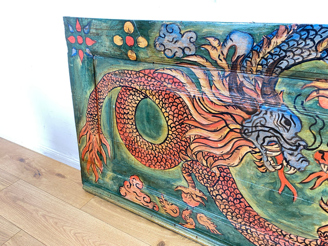 Einzigartiges Kunstwerk I Antike Holztür aus Bali I handbemalt mit asiatischen Drachen I Wandbild Gemälde Kunst Art Bild Kunsthandwerk Alte Wanddekoration Deko I