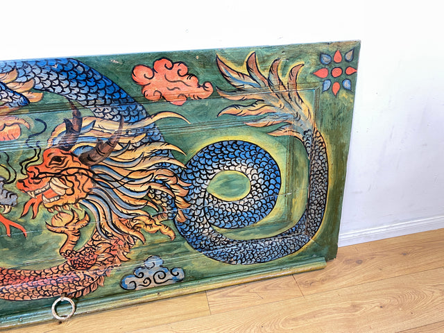 Einzigartiges Kunstwerk I Antike Holztür aus Bali I handbemalt mit asiatischen Drachen I Wandbild Gemälde Kunst Art Bild Kunsthandwerk Alte Wanddekoration Deko I