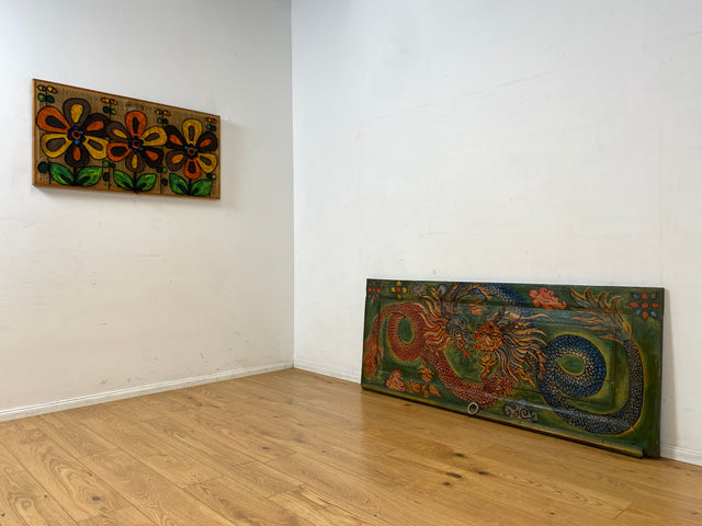 Einzigartiges Kunstwerk I Antike Holztür aus Bali I handbemalt mit asiatischen Drachen I Wandbild Gemälde Kunst Art Bild Kunsthandwerk Alte Wanddekoration Deko I