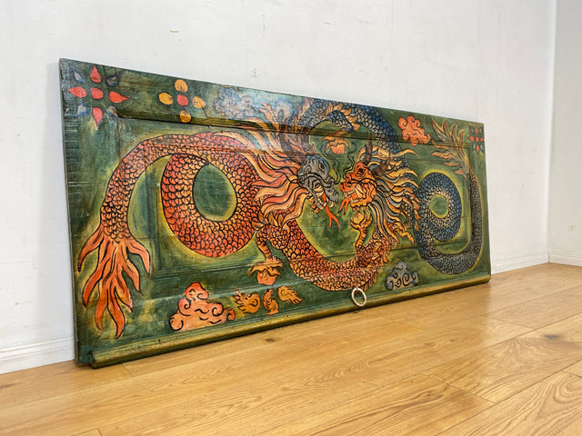 Einzigartiges Kunstwerk I Antike Holztür aus Bali I handbemalt mit asiatischen Drachen I Wandbild Gemälde Kunst Art Bild Kunsthandwerk Alte Wanddekoration Deko I