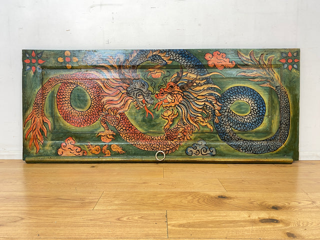 Einzigartiges Kunstwerk I Antike Holztür aus Bali I handbemalt mit asiatischen Drachen I Wandbild Gemälde Kunst Art Bild Kunsthandwerk Alte Wanddekoration Deko I