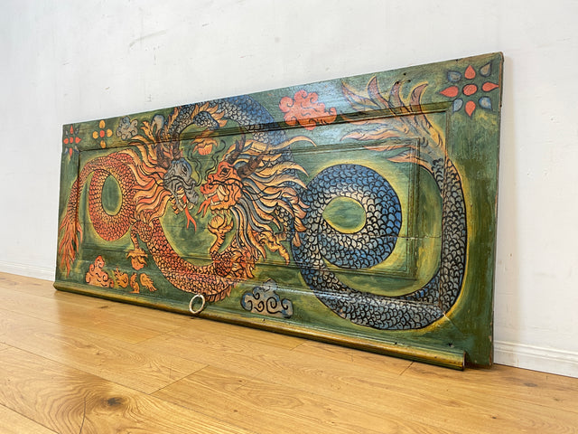 Einzigartiges Kunstwerk I Antike Holztür aus Bali I handbemalt mit asiatischen Drachen I Wandbild Gemälde Kunst Art Bild Kunsthandwerk Alte Wanddekoration Deko I