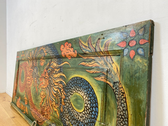 Einzigartiges Kunstwerk I Antike Holztür aus Bali I handbemalt mit asiatischen Drachen I Wandbild Gemälde Kunst Art Bild Kunsthandwerk Alte Wanddekoration Deko I