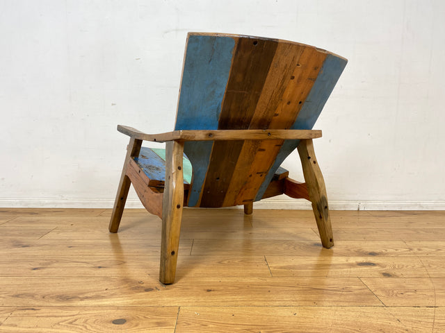 Formschöner und outdoor geeigneter Sessel aus altem Bootsholz in Originalfarben I Loungesessel Holzsessel Armchair Gartensessel Stuhl Gartenstuhl Balkon I
