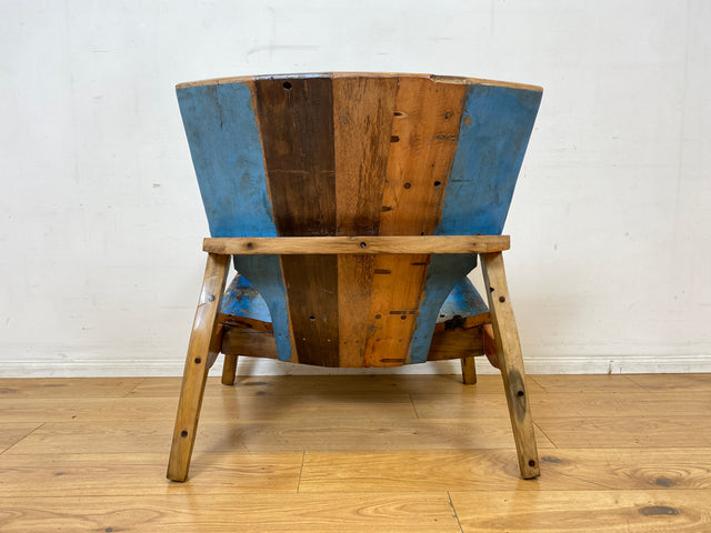 Formschöner und outdoor geeigneter Sessel aus altem Bootsholz in Originalfarben I Loungesessel Holzsessel Armchair Gartensessel Stuhl Gartenstuhl Balkon I