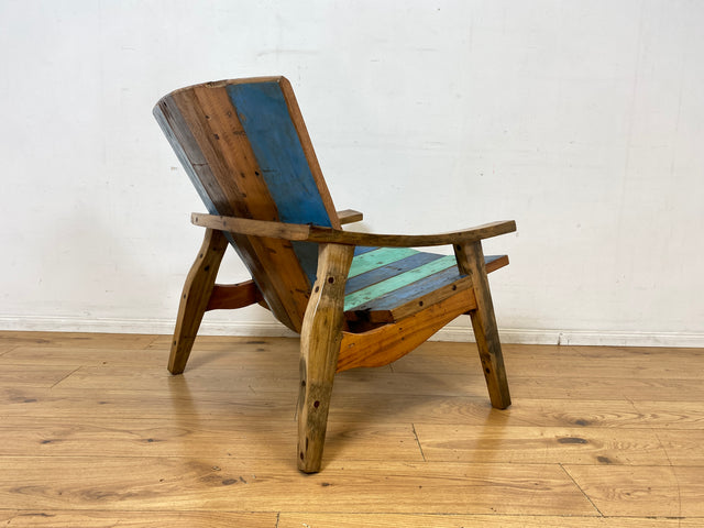 Formschöner und outdoor geeigneter Sessel aus altem Bootsholz in Originalfarben I Loungesessel Holzsessel Armchair Gartensessel Stuhl Gartenstuhl Balkon I