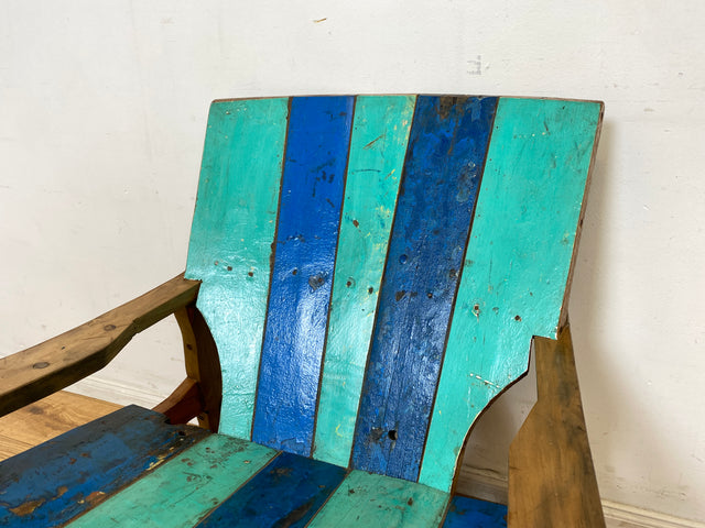 Formschöner und outdoor geeigneter Sessel aus altem Bootsholz in Originalfarben I Loungesessel Holzsessel Armchair Gartensessel Stuhl Gartenstuhl Balkon I