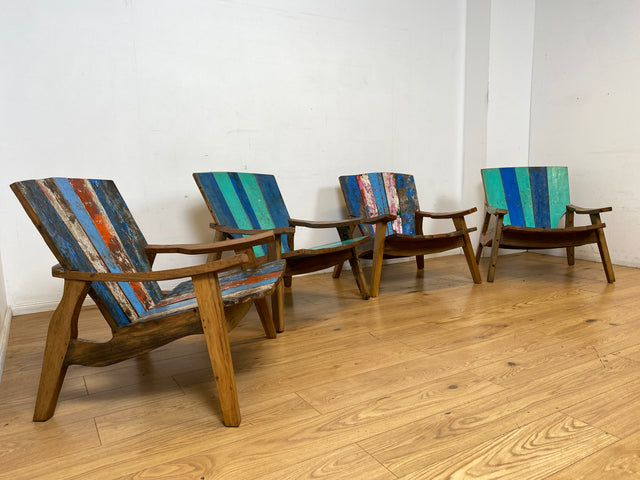 Formschöner und outdoor geeigneter Sessel aus altem Bootsholz in Originalfarben I Loungesessel Holzsessel Armchair Gartensessel Stuhl Gartenstuhl Balkon I