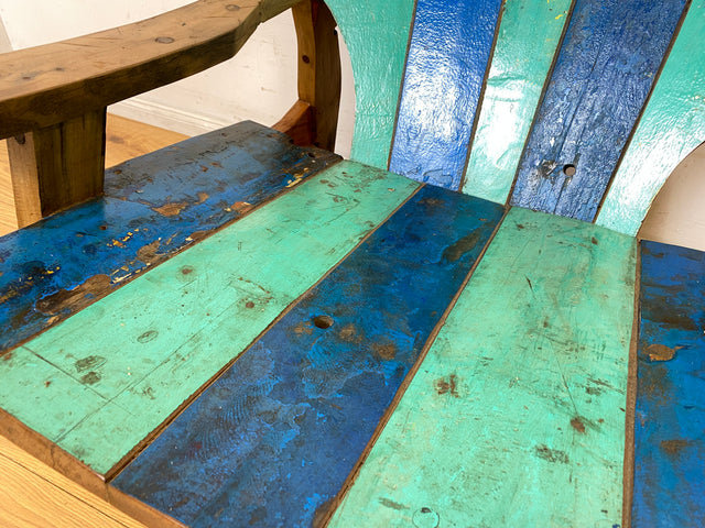 Formschöner und outdoor geeigneter Sessel aus altem Bootsholz in Originalfarben I Loungesessel Holzsessel Armchair Gartensessel Stuhl Gartenstuhl Balkon I