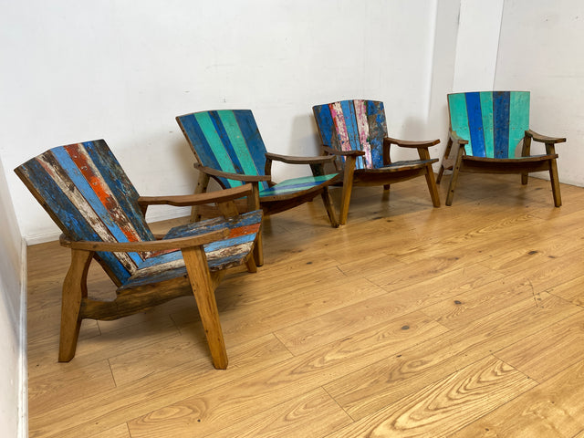 Formschöner und outdoor geeigneter Sessel aus altem Bootsholz in Originalfarben I Loungesessel Holzsessel Armchair Gartensessel Stuhl Gartenstuhl Balkon I