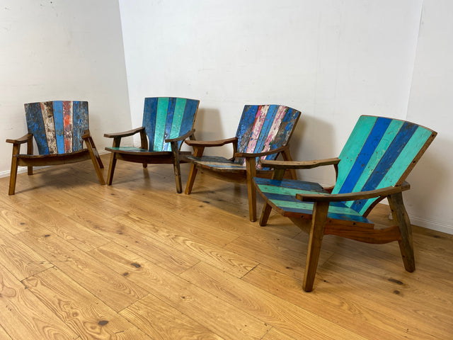 Formschöner und outdoor geeigneter Sessel aus altem Bootsholz in Originalfarben I Loungesessel Holzsessel Armchair Gartensessel Stuhl Gartenstuhl Balkon I