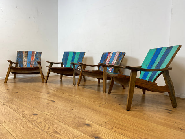 Formschöner und outdoor geeigneter Sessel aus altem Bootsholz in Originalfarben I Loungesessel Holzsessel Armchair Gartensessel Stuhl Gartenstuhl Balkon I