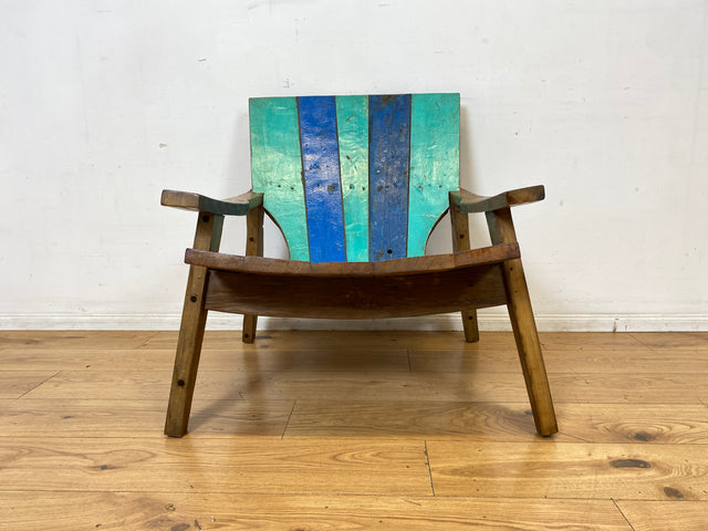 Formschöner und outdoor geeigneter Sessel aus altem Bootsholz in Originalfarben I Loungesessel Holzsessel Armchair Gartensessel Stuhl Gartenstuhl Balkon I