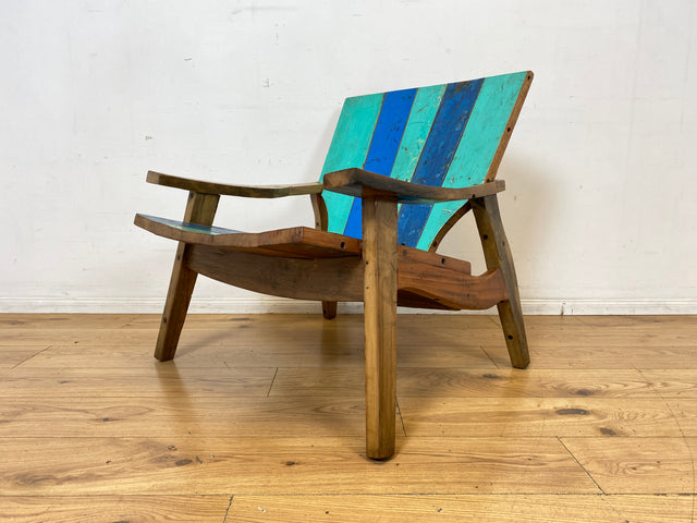 Formschöner und outdoor geeigneter Sessel aus altem Bootsholz in Originalfarben I Loungesessel Holzsessel Armchair Gartensessel Stuhl Gartenstuhl Balkon I