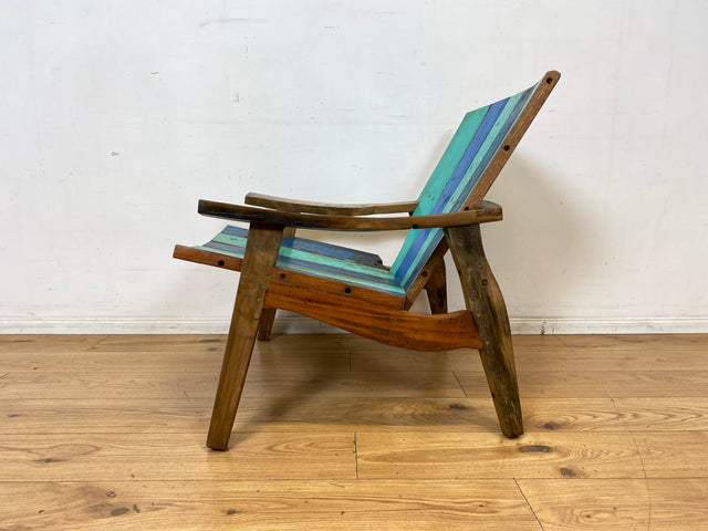 Formschöner und outdoor geeigneter Sessel aus altem Bootsholz in Originalfarben I Loungesessel Holzsessel Armchair Gartensessel Stuhl Gartenstuhl Balkon I
