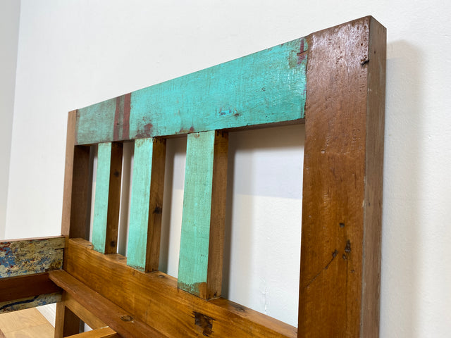 Boatwood by WMK # Beautiful &amp; sustainable single bed for mattresses 100x200 made from old boat wood, a handmade unique piece made from solid teak # Bed Daybed Bed Loft Industrial Design Boat Furniture Green