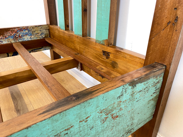 Boatwood by WMK # Beautiful &amp; sustainable single bed for mattresses 100x200 made from old boat wood, a handmade unique piece made from solid teak # Bed Daybed Bed Loft Industrial Design Boat Furniture Green