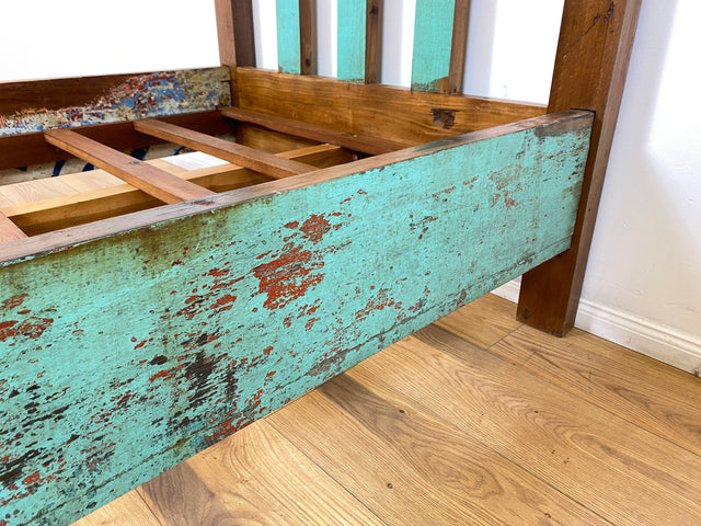 Boatwood by WMK # Beautiful &amp; sustainable single bed for mattresses 100x200 made from old boat wood, a handmade unique piece made from solid teak # Bed Daybed Bed Loft Industrial Design Boat Furniture Green