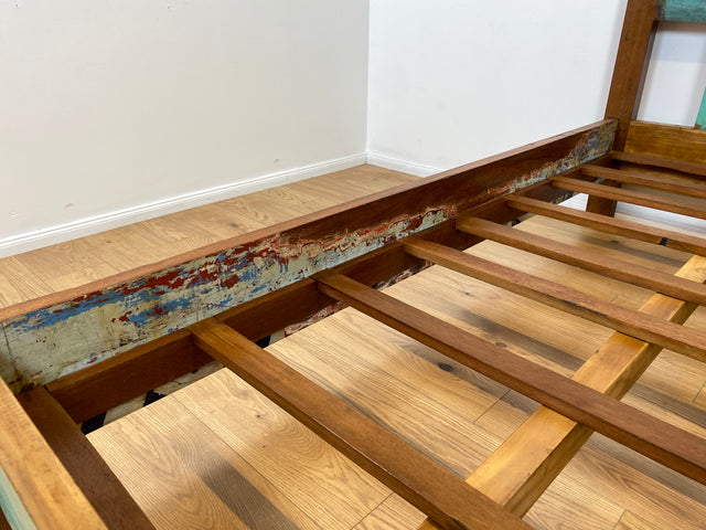 Boatwood by WMK # Beautiful &amp; sustainable single bed for mattresses 100x200 made from old boat wood, a handmade unique piece made from solid teak # Bed Daybed Bed Loft Industrial Design Boat Furniture Green