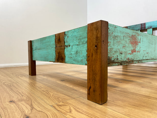 Boatwood by WMK # Beautiful &amp; sustainable single bed for mattresses 100x200 made from old boat wood, a handmade unique piece made from solid teak # Bed Daybed Bed Loft Industrial Design Boat Furniture Green