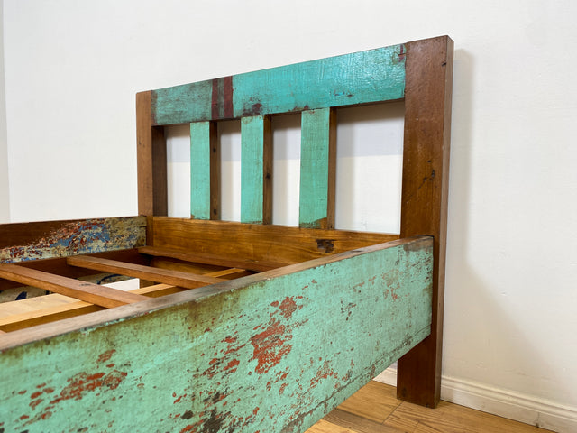 Boatwood by WMK # Beautiful &amp; sustainable single bed for mattresses 100x200 made from old boat wood, a handmade unique piece made from solid teak # Bed Daybed Bed Loft Industrial Design Boat Furniture Green